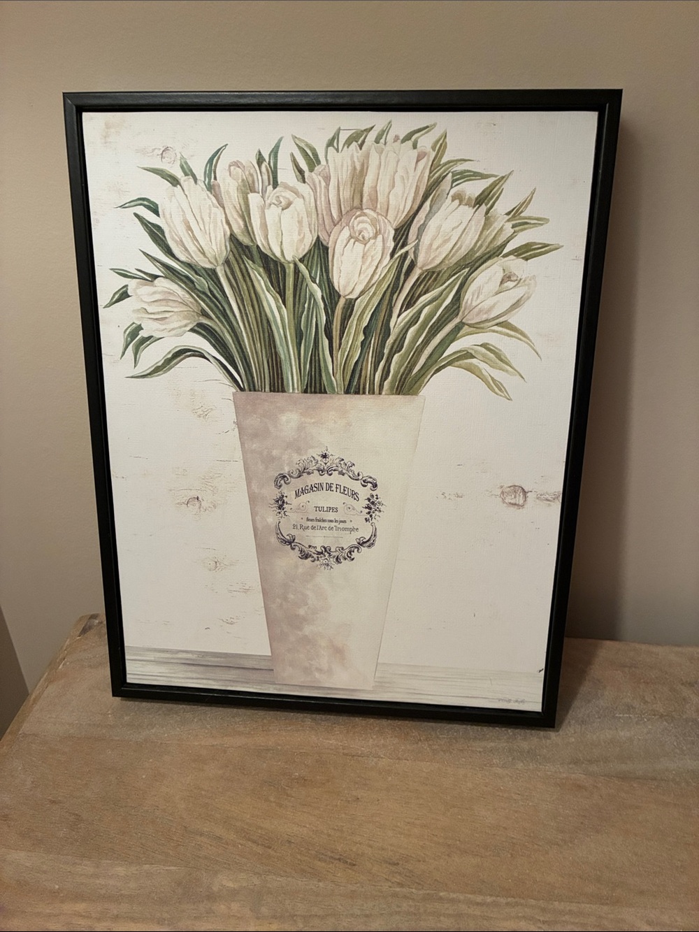 Framed Floral Wall Art - White Tulip Bouquet